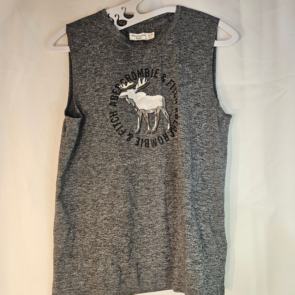 Abercrombie Kids Gray Heather Moose Logo Graphic Tank Top Size 13/14‎